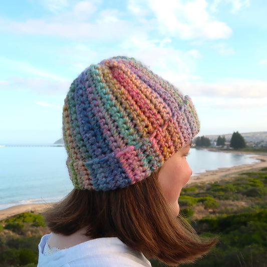 Thick Pastel Rainbow Beanie